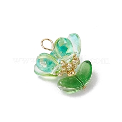 真鍮ガラスの花のペンダント  ミディアムシーグリーン  22x18.5x18.5mm  穴：3.5x3.5mm&nbsp;PALLOY-MZ00630-03