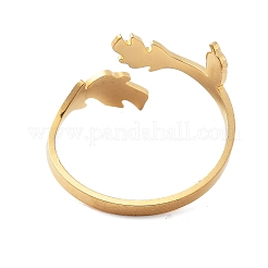304ステンレススチールのリーフ&ドングリオープンカフリング、女性用  18KGP本金メッキ  12mm  内径：19mm&nbsp;RJEW-M024-01G