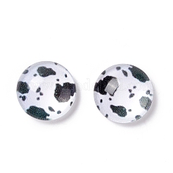 ガラスカボション  牛柄のフラットラウンド  ホワイト  10x4mm&nbsp;GLAA-E022-01