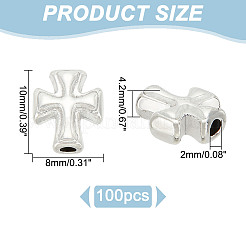 チベットスタイルの合金ビーズ100個。  クロス  アンティークシルバー  10x8x4.2mm  穴：2mm&nbsp;FIND-HY0003-73