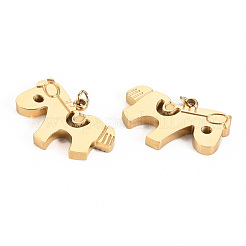 304ステンレススチールチャーム  丸カン付き  レーザー切断  馬  14KGP本金メッキ  12x18x2mm  丸カン：2.8x0.5ミリ  1.8mm内径&nbsp;STAS-S116-201G