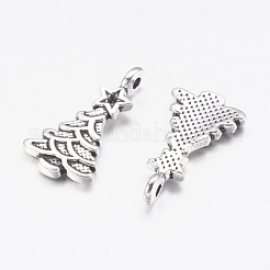 合金のチベット風チャーム  鉛フリー＆カドミウムフリー  クリスマスツリー  アンティークシルバー  21x11mm  穴：1mm&nbsp;A0062Y