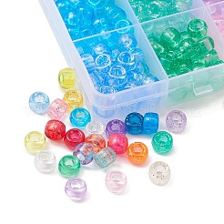 600 個 24 スタイル透明プラスチックビーズ  グリッターパウダー付き  バレル  ミックスカラー  9x6mm  穴：3.8mm  25個/スタイル&nbsp;KY-YW0001-48