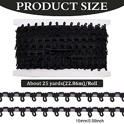 25ヤードポリエステル伸縮ボタンループリボン  衣服の縫製用  ブラック  5/8インチ（16mm）  約25.00ヤード（22.86m）/ロール&nbsp;SRIB-WH0011-211B
