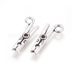 チベット風亜鉛合金チャーム  クリップ  アンティークシルバー  19x7.5x2.5mm  穴：2mm&nbsp;PALLOY-F248-005AS