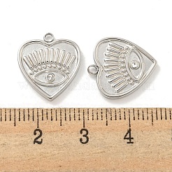 304ステンレスペンダント  クリスタルラインストーン付き  アイチャーム付きハート  ステンレス鋼色  15.5x14x2mm  穴：1.4mm&nbsp;STAS-L278-019P