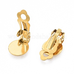 304ステンレススチール製クリップオンイヤリング金具  イヤリングパッドのクリップ  フラットラウンド  ゴールドカラー  18x10x7mm  穴：3mm&nbsp;STAS-N092-168G