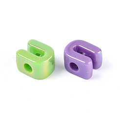 UVメッキ不透明アクリルヨーロピアンビーズ  大きな穴の開いた虹色のビーズ  ミックスカラー  U字  20.5x17.5x13.5mm  穴：6mm&nbsp;OACR-M027-03U