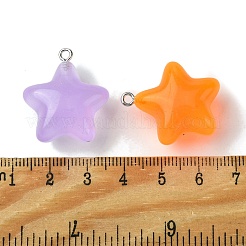 明るい透明なアクリルパーツ  鉄ループ付き  暗闇で光る  スター  ミックスカラー  26x23x13.5mm  穴：2mm&nbsp;SACR-P032-02P