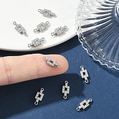 シェグレース 真鍮 マイクロパヴェ クリアキュービックジルコニア コネクターチャーム  矩形リンク  鉛フリー＆カドミウムフリー  ラックめっき  長持ちメッキ  プラチナメッキ  13x5x3mm  穴：1mm&nbsp;XGRQ3D800-505P