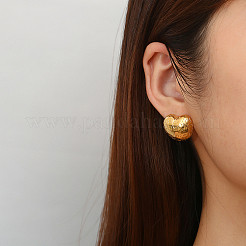 女性用304ステンレススチールスタッドピアス  ハート  18KGP本金メッキ  19x20mm&nbsp;FE9821-1