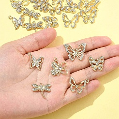 20 個 6 スタイル合金とラインストーンペンダント  蝶のチャーム  ゴールドカラー  17~20x16.5~24.5x2.5~3.8mm  穴：1.6~2mm&nbsp;FIND-FS0004-28