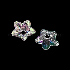 透明なアクリルビーズキャップ  花  UVメッキ  5枚の花びら  クリアAB  6x6x2.5mm  穴：1.5mm&nbsp;AC-CBA1E6C-06C-08