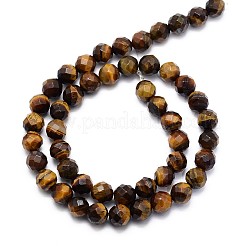 天然グレードABイエロータイガーアイラウンドビーズ連売り  多面カット  8mm  穴：1mm  約48個/連  15.5インチ&nbsp;G-O047-10-8mm