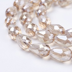 電気メッキガラスビーズセット  ABカラーメッキ  多面カットティアドロップ  リネン  15x10mm  穴：1mm  50個/連  27.1インチ&nbsp;X-EGLA-D015-15x10mm-25