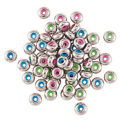 60個3色304ステンレススチールビーズ  内部のゴムと  スライダービーズ  ロンデル  ステンレス鋼色  8x4mm  穴：4mm  20個/カラー&nbsp;STAS-CJ0001-210