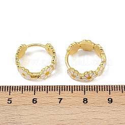 真鍮エナメルフープピアス  花  カドミウムフリー＆鉛フリー  ラックめっき  長持ちメッキ  18KGP本金メッキ  17x7.5mm&nbsp;X-EJEW-S277-01G