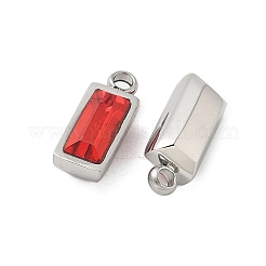 304ステンレススチールチャーム  ガラスと  長方形  レッドオレンジ  11x4.5x3.5mm  穴：1.4mm&nbsp;STAS-L022-242P-11