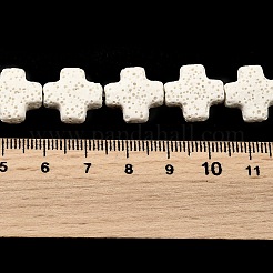天然溶岩岩ビーズ連売り  クロス  染め  フローラルホワイト  14x14x6mm  穴：1.5mm  約28個/連  15.94''（40.5センチメートル）&nbsp;G-L498-E02-01D