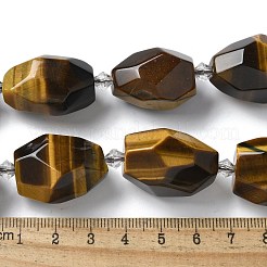 天然石タイガーアイビーズ連売り  多面カット  ナゲット  16.5~27.5x9.5~21.5x9.5~21.5mm  穴：2mm  約12~15個/連  15.16~15.75''（38.5~40センチメートル）&nbsp;G-H095-A03-01