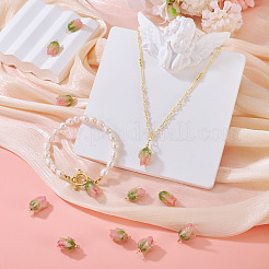 10個透明アクリルパーツ  花のチャーム  金色の真鍮ループ  ショッキングピンク  20x12~13x12~13mm  穴：1.6mm&nbsp;SACR-TA0001-66B
