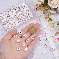 200個の手作りポリマークレイビーズ  カードを再生  ホワイト  9x7x4.5mm  穴：1.8mm&nbsp;FIND-DC0006-49