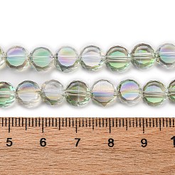 電気メッキガラスビーズセット  フラットラウンド  半分メッキ  多面カット  淡緑色  8x5mm  穴：1.2mm  約77個/連  22.64''（57.5センチメートル）&nbsp;EGLA-C010-01A-HP05