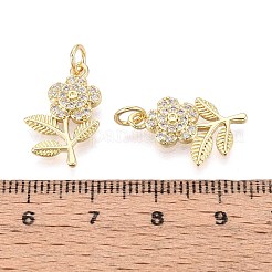 真鍮製マイクロパヴェキュービックジルコニアペンダント  花  丸カン付き  16KGP本金メッキ  19x12x3mm  穴：3mm&nbsp;KK-T071-128G