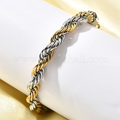 女性用304ステンレススチールロープチェーンブレスレット  本金メッキ&ステンレススチールカラー  8-5/8x1/4インチ（22x0.75cm）&nbsp;BJEW-C091-03A-GP