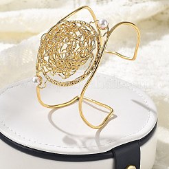 女性用304ステンレススチールカフバングル  プラスチック模造パールと  フラットラウンド  内径：2-1/2インチ（6.45cm）&nbsp;BJEW-Z091-04G-01