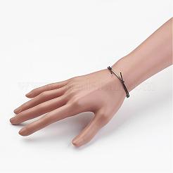 ワックスコットンコードブレスレット  真鍮製のチューブビーズで  ブラック  1-3/4インチ〜3-3/8インチ（44.5~85mm）&nbsp;BJEW-JB02748-04