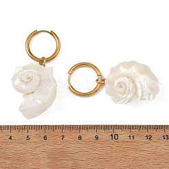 天然貝殻のぶら下がりフープピアス  女性用ステンレススチール製イヤリング（202）  ゴールドカラー  49~58x21~26.5mm&nbsp;EJEW-JE07355