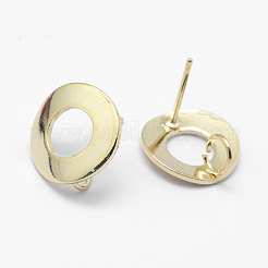 真鍮製スタッドピアスパーツ  カン付きとスチールピン付き  長持ちメッキ  18KGP本金メッキ  ドーナツ  12x1.5mm  穴：2mm  ピン：0.8mm&nbsp;X-KK-F728-33G