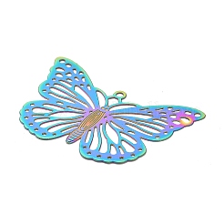 304ステンレススチールマルチ連リンク  エッチングされた金属装飾  蝶  虹色  26x38x0.3mm  穴: 1.4 ミリメートルと 1.2 ミリメートルと 0.1 ミリメートル&nbsp;STAS-B051-01RC-02