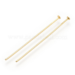 真鍮製平頭ピン  長持ちメッキ  本金メッキ  ニッケルフリー  18KGP本金メッキ  40x0.7mm  ヘッド：2mm  333個/袋。&nbsp;KK-G331-11-0.7x40