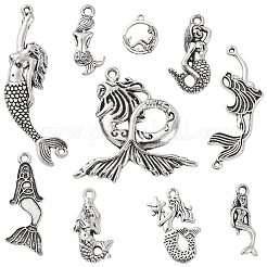 100pcs10スタイルチベットスタイルアロイペンダント  人魚  カドミウムフリー＆鉛フリー  アンティークシルバー  21x8x4mm  穴：2mm  10個/スタイル&nbsp;TIBEP-CJ0001-52