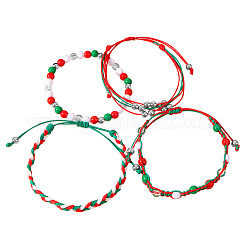4個 4スタイル クリスマス アクリルビーズ編みビーズブレスレット & ストレッチブレスレット & コットンコード編みブレスレット  ミックスカラー  内径：2-3/8~3-1/8インチ（6~8cm）&nbsp;FS-WG84904-01