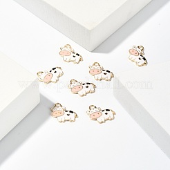 合金エナメルチャーム  ライトゴールド  牛  ホワイト  16x19x2.5mm  穴：2.5mm&nbsp;ENAM-S119-005A