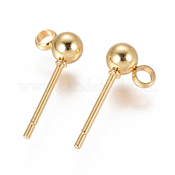 304ステンレススチール製イヤリング部品  カン付き  ボール  18KGP本金メッキ  15x4mm  穴：1.5~2mm  ピン：0.7mm&nbsp;STAS-F227-18B-G