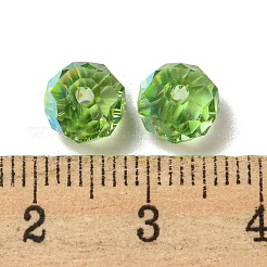 電気メッキガラスビーズ  多面カット  ロンデル  ライムグリーン  8x6mm  穴：1.6mm  100個/袋&nbsp;EGLA-Z004-01B-07