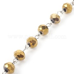 手作り電気メッキガラスビーズチェーン  溶接されていない  アイアンアイピン  ロンデル  ミックスカラー  14x8mm  1m /連  1インチ&nbsp;AJEW-JB00466