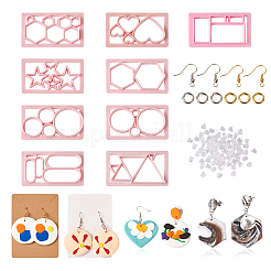 DIYイヤリング作り探しキット  プラスチック切削金型を含む  真鍮のピアスフックと丸カン  プラスチック製ピアスキャッチ  ディスプレイアクセサリー台紙  oppバッグ  ピンク  カビ：9個/バッグ&nbsp;DIY-FW0001-19
