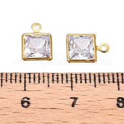真鍮+キュービックジルコニアチャーム  カドミウムフリー＆鉛フリー  正方形  生（メッキなし）  9x6.5x3.5mm  穴：1mm&nbsp;KK-T070-14C