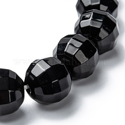 ガラスビーズストレッチブレスレット  多面カット  ラウンド  ブラック  ビーズ：12mm  内径：1-7/8インチ（4.9cm）&nbsp;BJEW-I296-13E