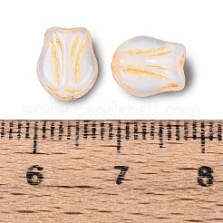 ガラスビーズ  チューリップ  ゴールドライン入り  フローラルホワイト  8.5~9x7~7.5x5mm  穴：0.9~1mm&nbsp;GLAA-T021-76M-01