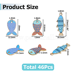 46個8スタイルアロイエナメルペンダント  魚のチャーム  ゴールドカラー  ミックスカラー  18~27x10.5~13x1.5~2.5mm  穴：1.4~1.8mm&nbsp;FIND-HS0002-39