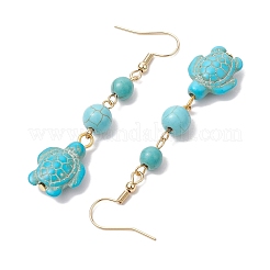 合成ターコイズダングルピアス  女性用304ステンレスジュエリー  カメ  62x14mm&nbsp;EJEW-JE05849-03