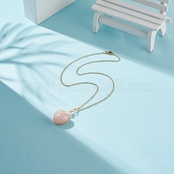 銅線で包まれた天然石のハート ペンダント ネックレス  女性用金メッキ 304 ステンレス ネックレス  17.52インチ（44.5cm）  1.5mm&nbsp;NJEW-JN03971