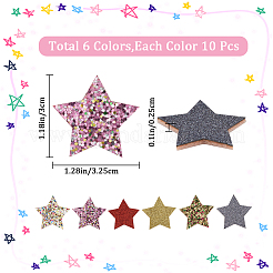 60個 6色 PU装飾アクセサリー  グリッターパウダー付き  スター  ミックスカラー  30x32.5x2.5mm  10個/カラー&nbsp;DIY-GF0007-40