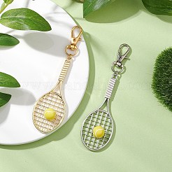 テニスラケット合金ペンダントデコレーション2個2色  バッグの飾りに使える回転式ロブスター クロウ クラスプ チャーム  プラチナ·ゴールデン  110mm  1pc /カラー&nbsp;HJEW-JM02820